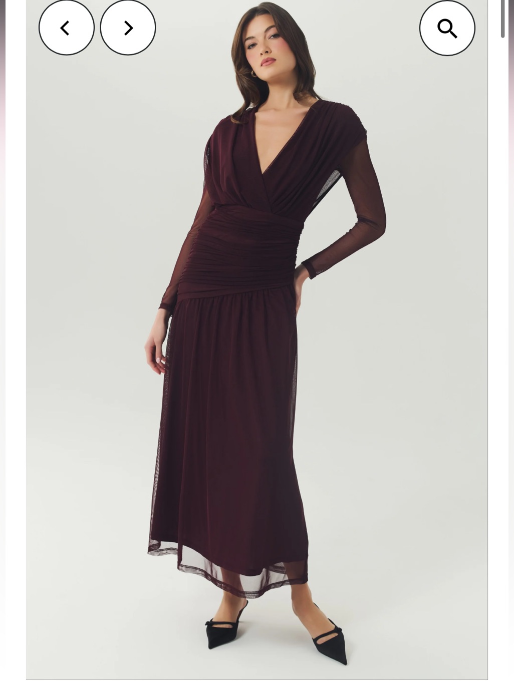 Hutch Tyra Purple Brown Mesh Ruched Long Sleeve Maxi Dress Size Small New